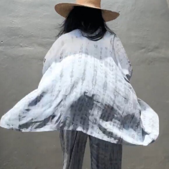 STYLE PARK KIMONO SET with BELT & BAG in FRENCH COURT BLUE / GRAY - ONE SIZE - Picture 4 of 7